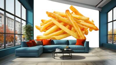 A pile of french fries on a white background Wall mural