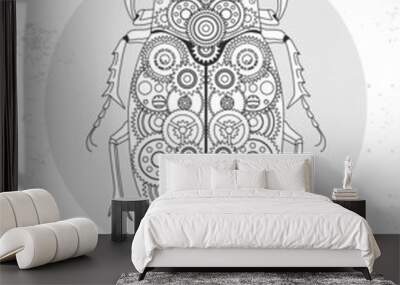 Ground beetle silhouette with gears. Punk style. Beetle vector illustration Wall mural