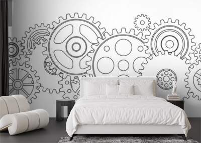 Group of gears isolated on white background.  Cog icon design. Vector illustration Wall mural