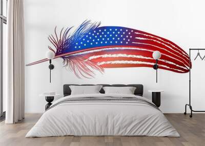 isolated feather on white background. American flag Wall mural