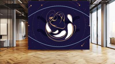 Modern magic witchcraft card with astrology Aquarius zodiac sign. Water jug logo design Wall mural