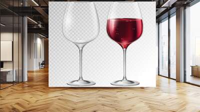 Realistic vector illustration of full and empty champagne or wine glass isolated on transperent background Wall mural