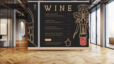 Restaurant wine menu design with wine cellar. Line art modern vector illustration Wall mural