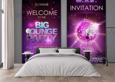 Set of disco background banners. Big lounge party poster Wall mural