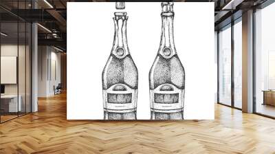 Vector illustration of hand drawing two champagne bottles Wall mural