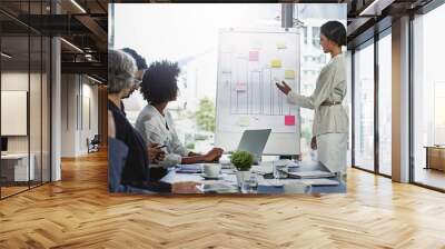 Evaluating their numbers. Shot of businesspeople in an office. Wall mural