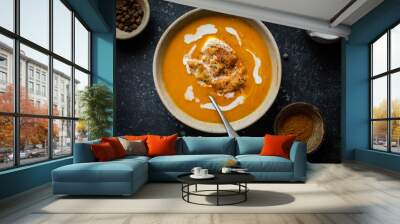 soupe velouté potiron et lentille courge carottes épices et lait de coco
 Wall mural