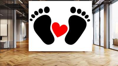 Baby feet, footprint, heart, vector, isolated on white background Wall mural