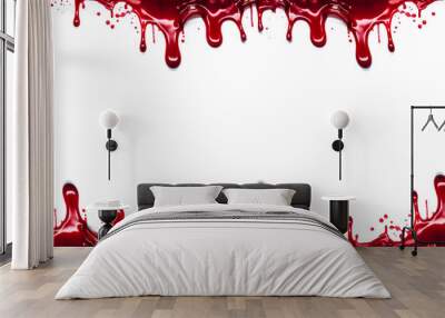 Blood stains dripping isolated on white background, Halloween scary horror concept. bloody red splattered drops murder background design Wall mural