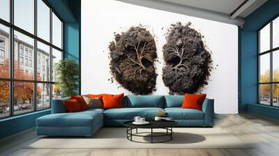 Brown rotten plants, unhealthy lungs,shaped like human lungs conceptual image. lungs shape island isolated on white background- Earth day, world health or Environment day concept. Wall mural