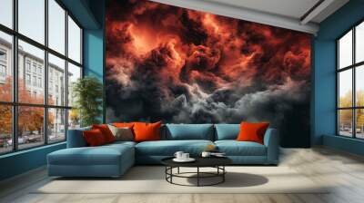 Fiery red and black sky clouds, Thunderclouds. Dramatic sky with heavy clouds. Fantastic, magical, fantasy scene.  Wall mural