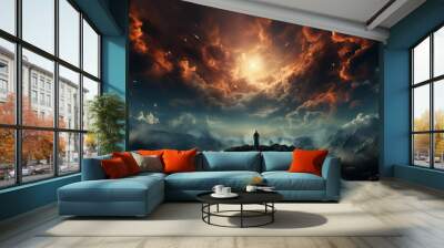 God who created the world.Helping Hand of God Mercy in the sky,heaven.religion and faith concept. Belief in God. Power of hope and devotion Wall mural