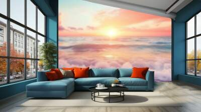 Inspirational calm sea with sunset sky. Meditation ocean and sky background. Pastel Colorful horizon over the water, pink , orange beautiful nature landscape sea beach Wall mural