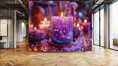 Purple candles zodiac signs, astrology and burning candles Color tone effect. Spiritual mystery fortune telling background Wall mural