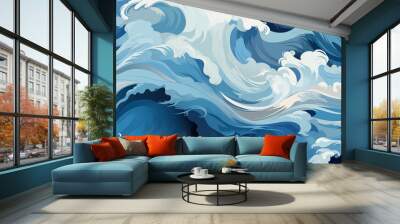 Sea waves pattern background. Waves pattern. Classic japanese waves in modern design,Blue and white lines. Element for design. Storm ocean. posters and prints Wall mural