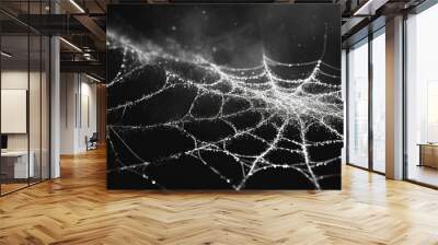 Spiderweb on black background. Scary spooky Cobweb. Isolated on black transparent background. Spiderweb for halloween, spooky, scary, horror decor Abstract horror background design Wall mural