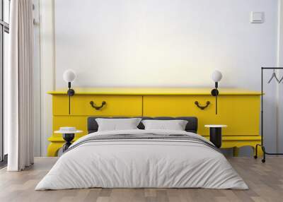 Still life of vintage retro yellow cupboard with white wall, modern design Wall mural