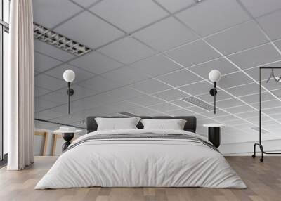 Suspended ceiling with LED square lamps sin the office Wall mural