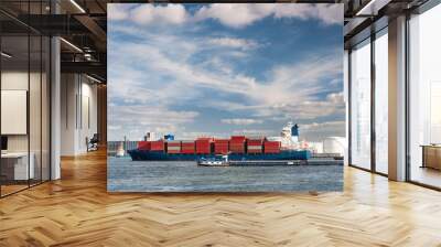 Container ship in Antwerp port Wall mural