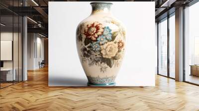 Antique vintage ceramic vase with floral print isolated on white background, country style home decor and interior design, generative ai Wall mural