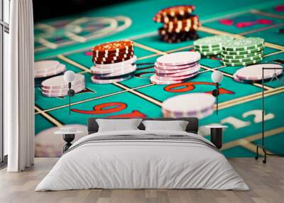 Betting and playing roulette in casino, gambling ads Wall mural