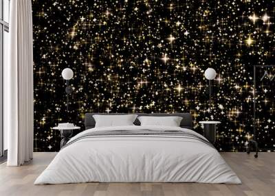 Golden holiday glitter and sparkling overlay, stars and magic glow texture on black background, gold star dust particles for luxury and glamour designs Wall mural