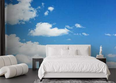 Green field and blue sky with clouds, beautiful meadow as nature and environmental background. Wall mural