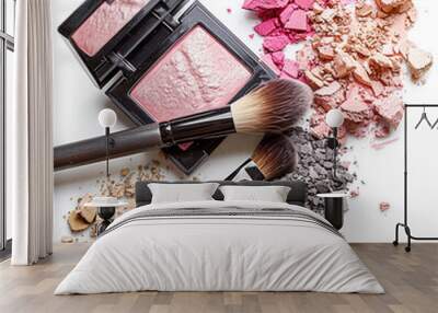 Make-up cosmetic product, beauty products and cosmetics swatch sample flatlay, various makeup brand tools as glamour fashion night out background idea Wall mural