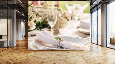 Table decor, holiday tablescape and dinner table setting in countryside garden, formal event decoration for wedding, family celebration, English country and home styling inspiration Wall mural