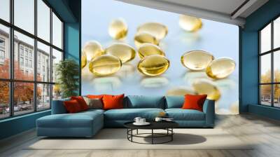 Vitamin D and golden Omega 3 pills for healthy diet nutrition, fish oil food supplement pill capsules, healthcare and medicine as pharmacy background Wall mural