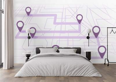 Digital map with colorfull seven points. The way of city navigation with the beginning and the end Wall mural