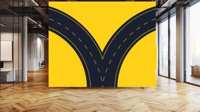 Left and right black road on a yellow background, top view. Antonyms vector banner Wall mural