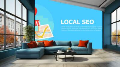 Local seo banner, Map and shop in realistic view.  Wall mural