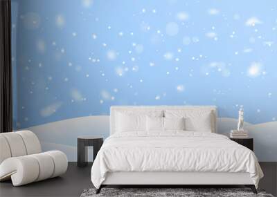 Winter snow background on blue backdrop. Magic white snowfall texture. Vector 3d illustration. Wall mural