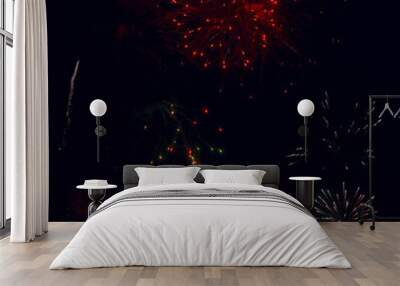 set of red fireworks on dark bg Wall mural