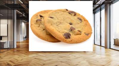 Chocolate chip cookies on white background Wall mural