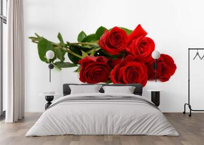 red rose bouquet isolated on white background Wall mural