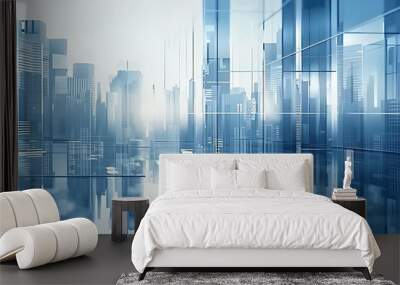 an abstract futuristic cityscape background with glass buildings and skyscrapers. Wall mural