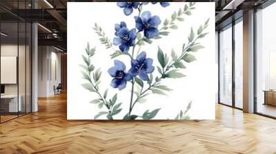 blue flowers on white Wall mural