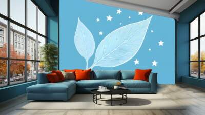 illustration of Leaves and stars on a blue background Wall mural