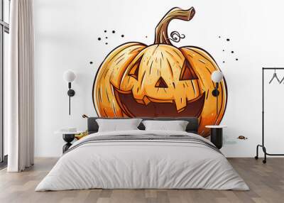  A scary, smiling jack-o-lantern pumpkin, commonly used as a Halloween decoration, symbolizing the spooky and festive autumn holiday season, is isolated on a transparent background. Wall mural