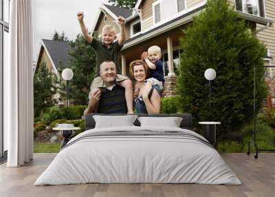 family in front of a house Wall mural