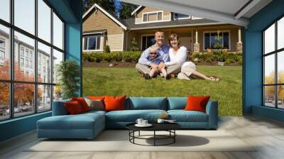 happy family in front of their home Wall mural