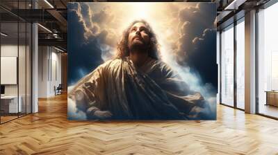  Jesus Christ looking up into the lights of heaven  Wall mural