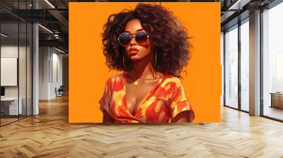 Black Hot Girl Summer: summer banner with beautiful African girl, created with generative ai Wall mural