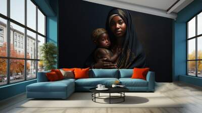 Holy Mary and Jesus are black, Fictional African American mother of god holding Jesus Christ, created with generative AI	
 Wall mural