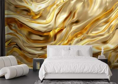 Abstract 3d background with flowing liquid gold texture seamless golden texture Wall mural