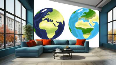 Two isolated earth globes, in dark and light colors Wall mural