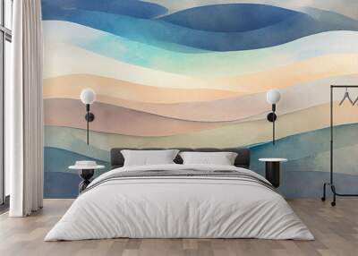 Abstract wave watercolor background in blue colors Wall mural