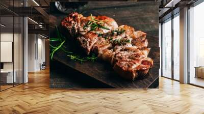 Grilled pork steak on a wooden board Wall mural